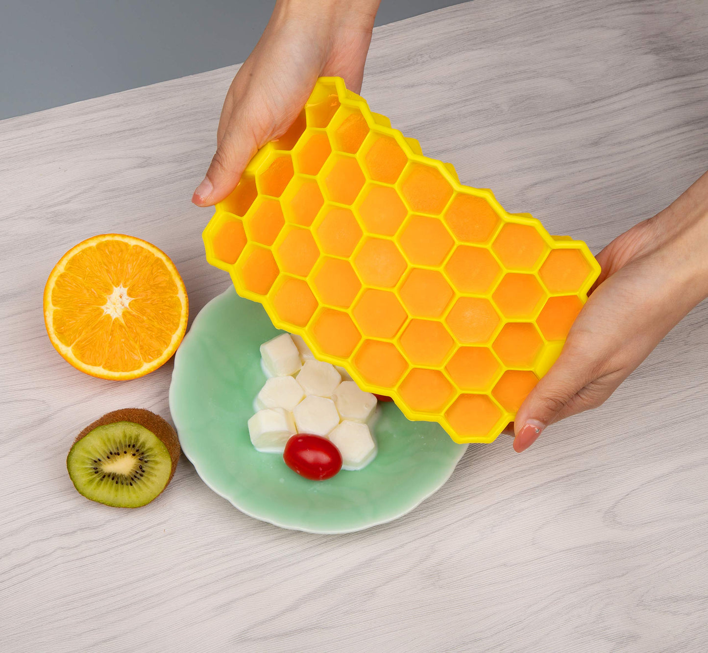 L'HOPAN Ice Cube Molds & Trays - Easy Release Ice Cube Trays Silicone, Totally 37-Ice Trays for Whiskey, Cocktail, LFGB Certified and BPA Free,Yellow