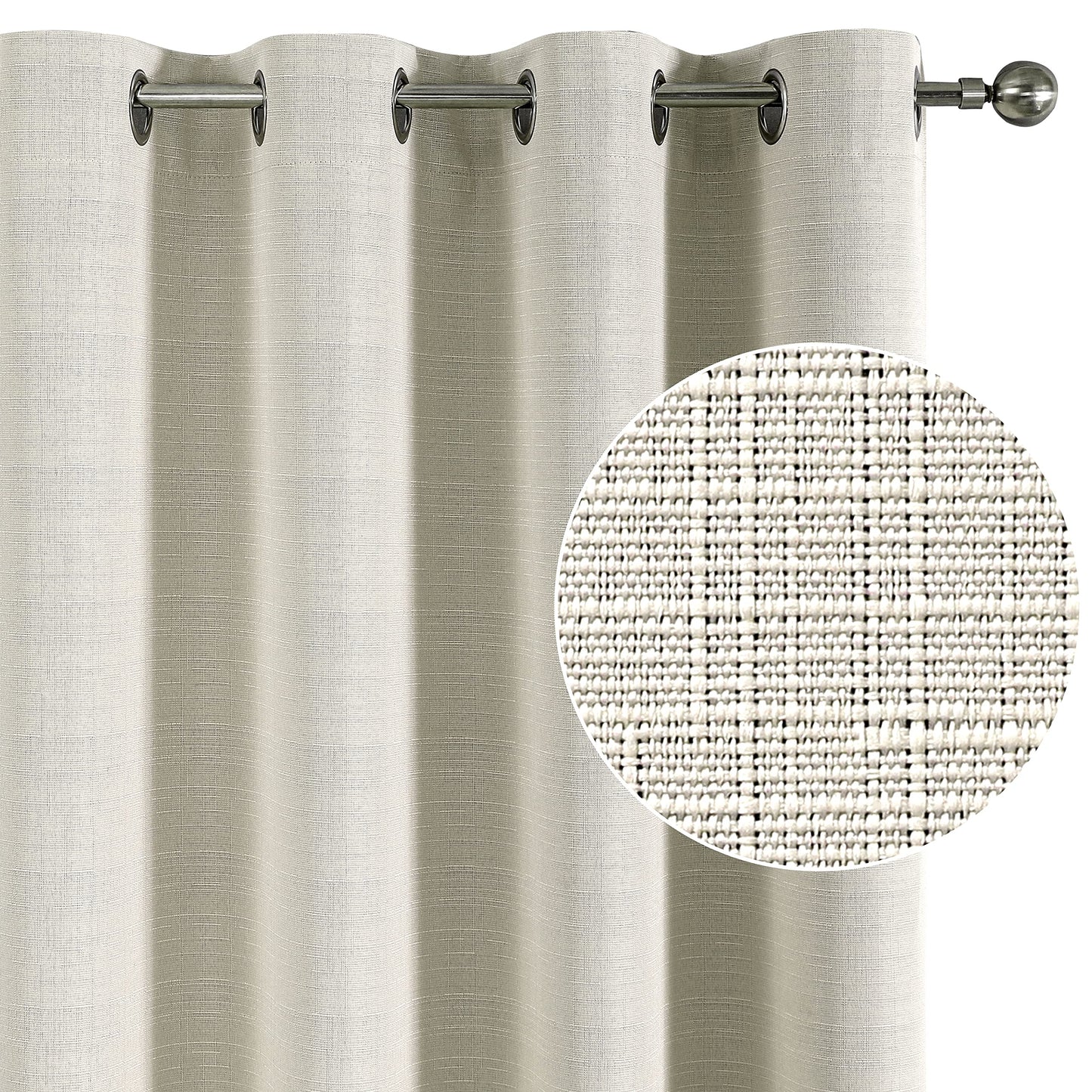 INtex Curtains Linen 100% Blackout Curtains for Bedroom Living Room Thermal Insulated Fabric -Room Darkening -Steel Grommet Window Curtains -1 Piece Ivory 140W X 250L CM