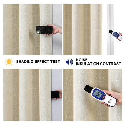 Linen 100% Blackout Curtains for Bedroom Living Room Thermal Insulated Fabric -Room Darkening -Steel Grommet Window Curtains -1 Piece
